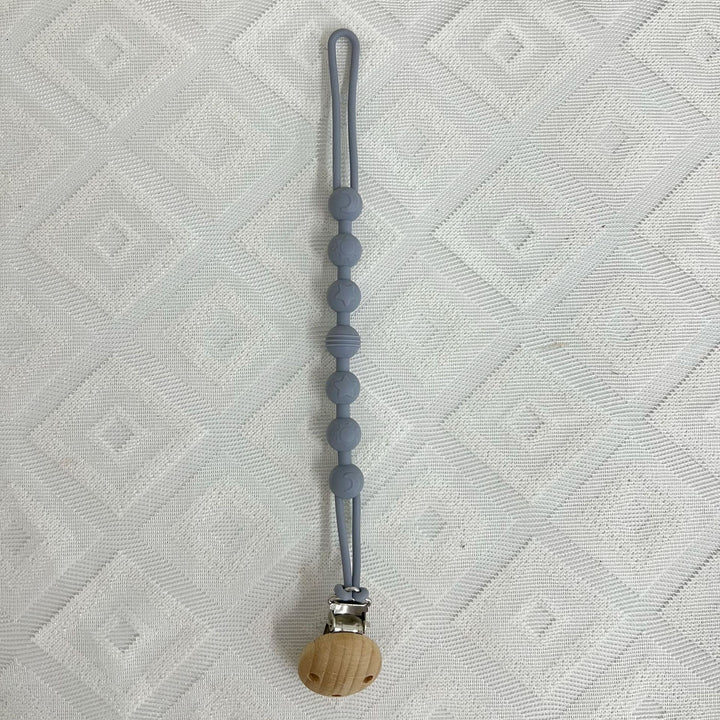 Silicone Beaded Pacifier Lanyard with Wooden Safety Clip