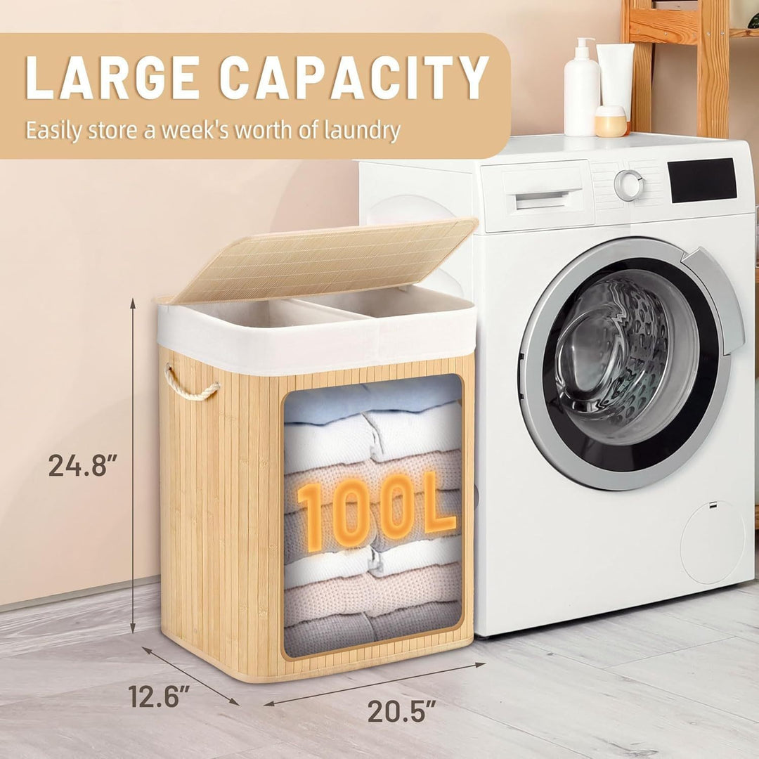 Large laundry basket with two compartments and removable lid Kalsten