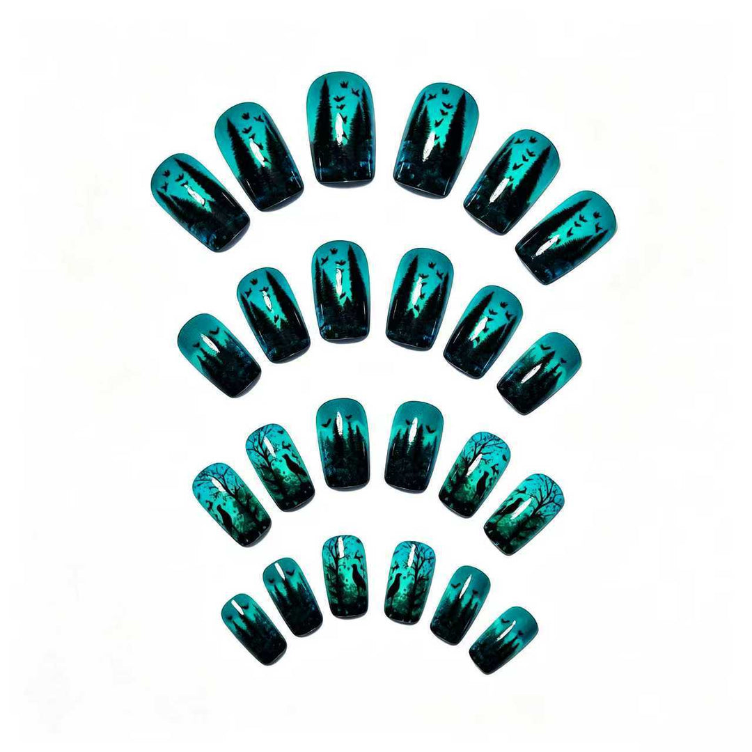 Art nails with creative forest scene design Kalsten