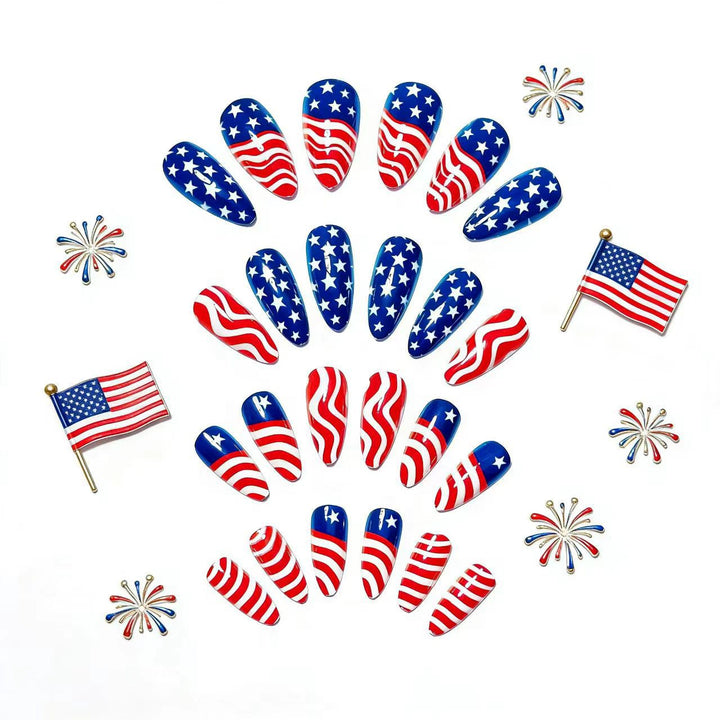 Artificial Nails In Patriotic Stars And Stripes Design Kalsten