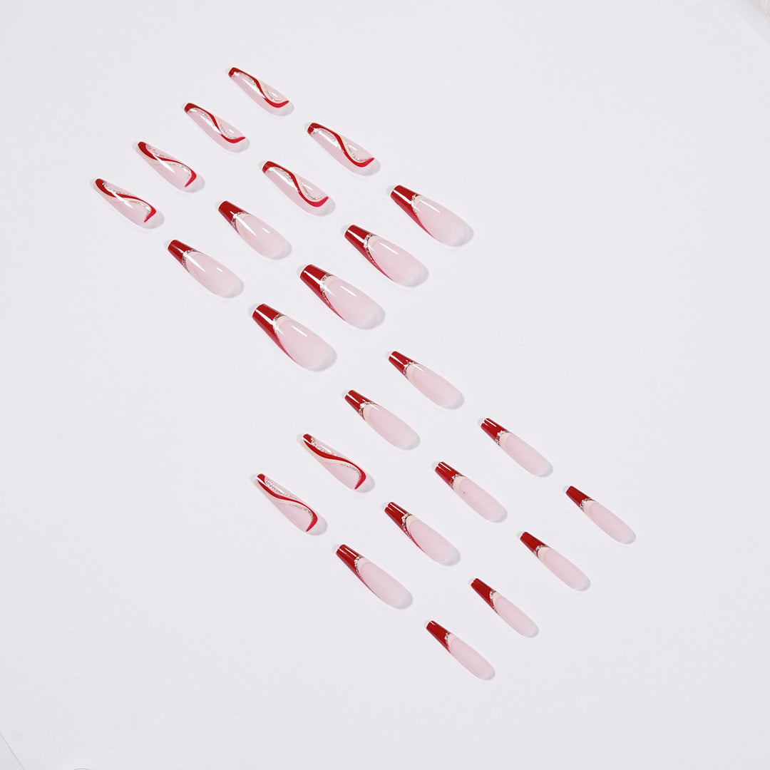 Glamorous artificial nails with elegant wave pattern and glitter accents Kalsten