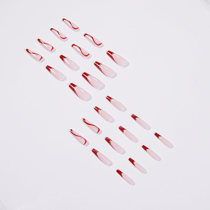 Glamorous artificial nails with elegant wave pattern and glitter accents Kalsten