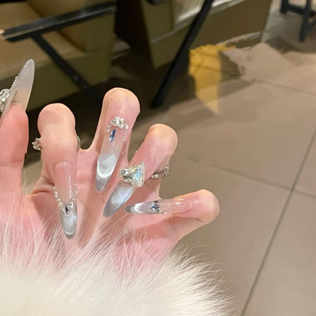 Elegant Crystal-Accented Press-On Nail Extensions Kalsten
