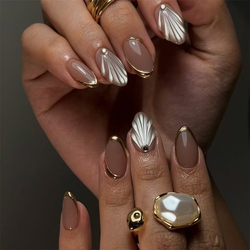 Elegant Press-On Nail Set with Decorative Metallic Tips Kalsten