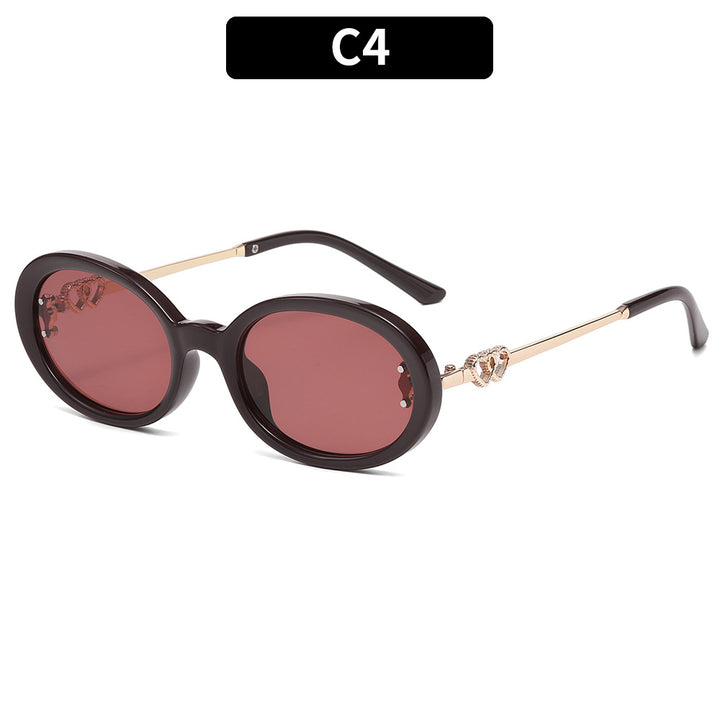 Premium Oval Frame Sunglasses with Decorative Metal Accents