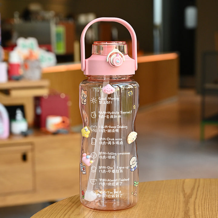 Women’s water bottle with integrated time marking and practical carrying handle Kalsten