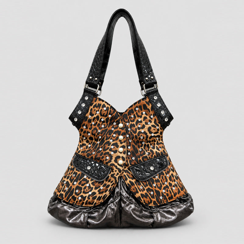 Studded Crocodile-Effect Leather Handbag