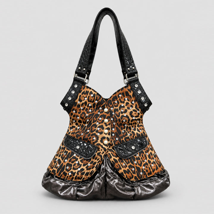 Studded Crocodile-Effect Leather Handbag