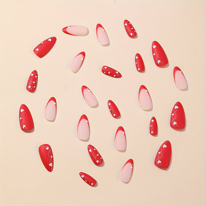 Elegant Heart-Embellished Press-On Nail Art Kalsten
