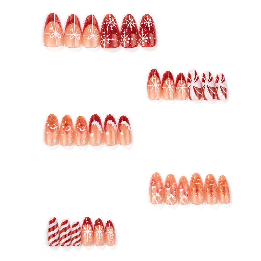 Festive Gingerbread and Holiday-Themed Press-On Nail Art Set Kalsten