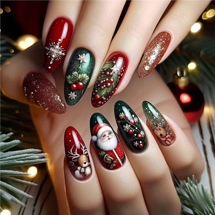 Festive Holiday-Themed Press-On Nail Art Set Kalsten