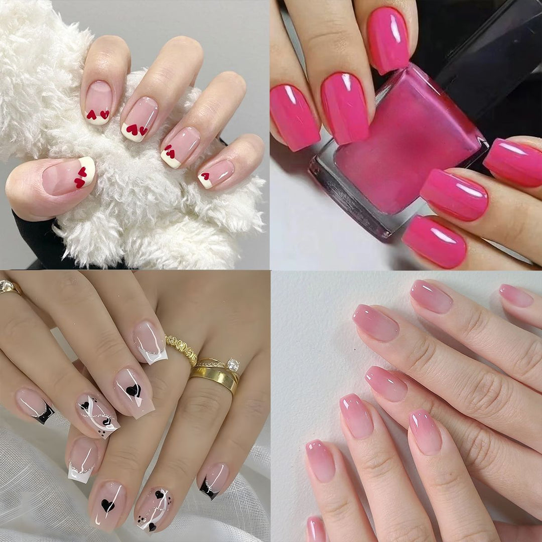 Artistic Press-On Nail Set with Heart and Classic Designs kalsten