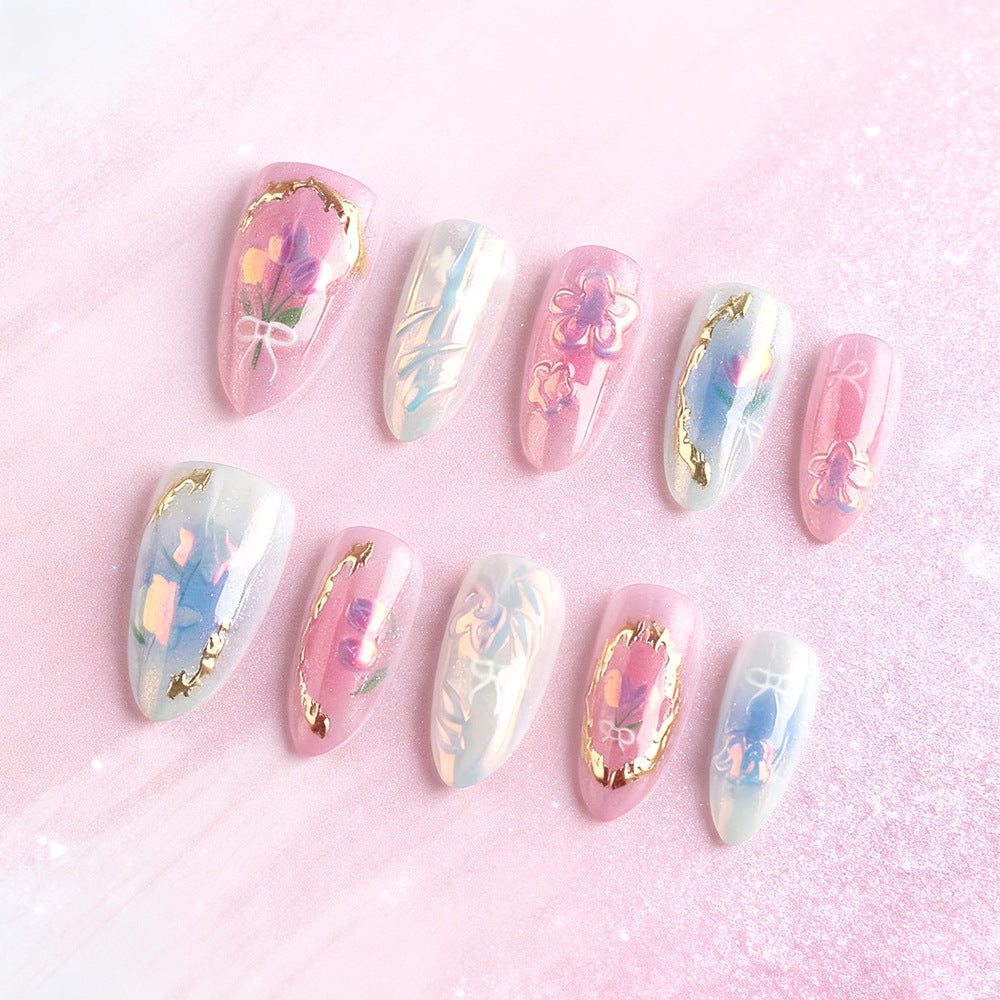 Artistic Floral Press-On Nail Art Kalsten