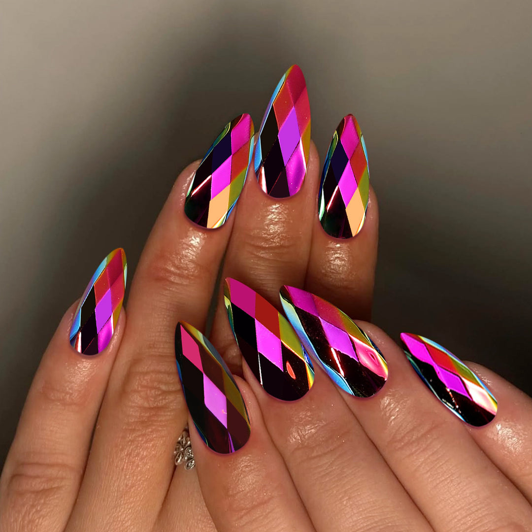 Stiletto Nail Art Extensions with Geometric Prism Design Kalsten