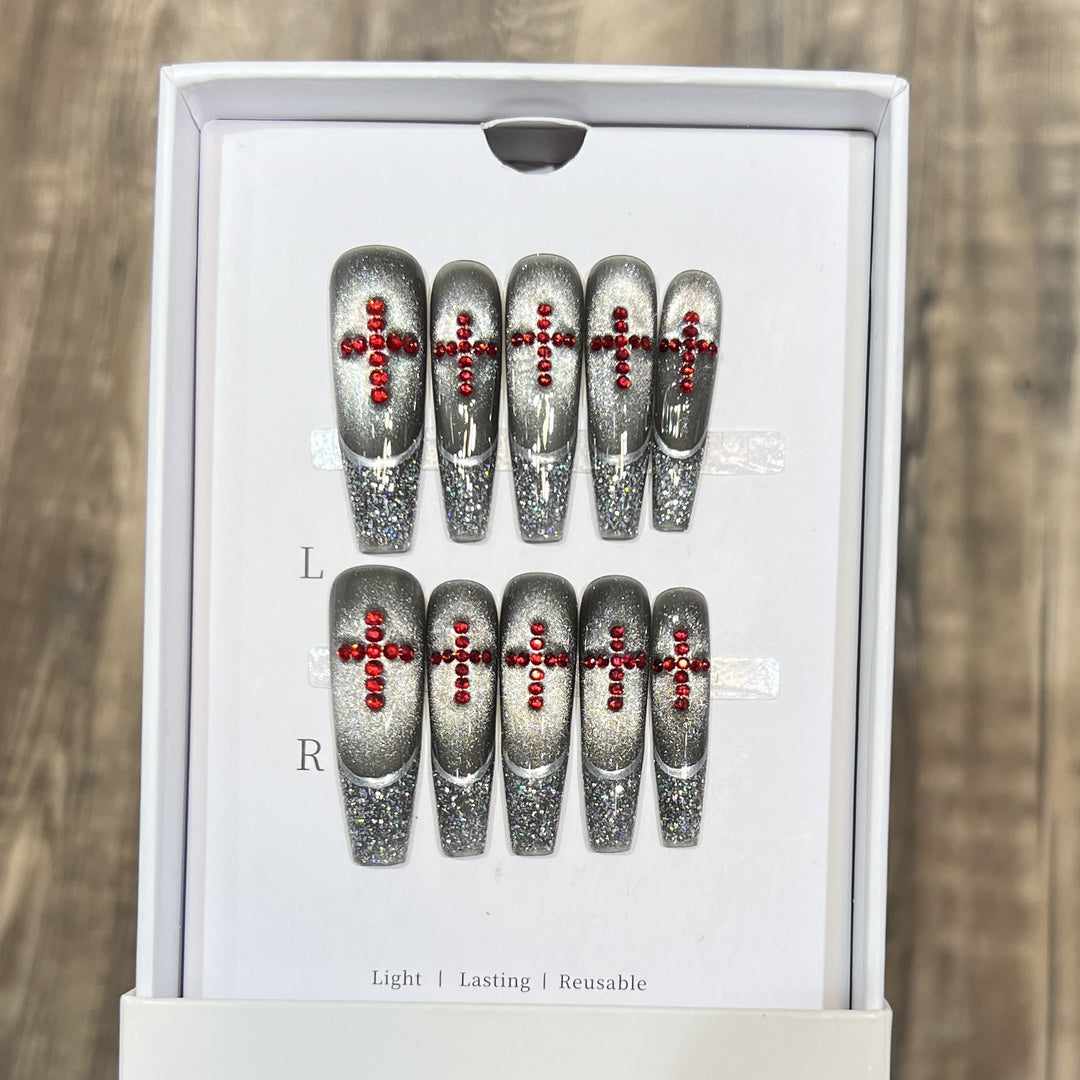 Luxury Glitter Press-On Nail Set with Crystal Accents Kalsten