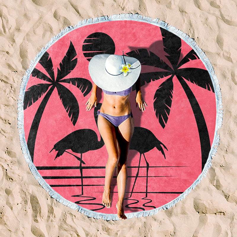 Round beach towel with tropical palm pattern Kalsten