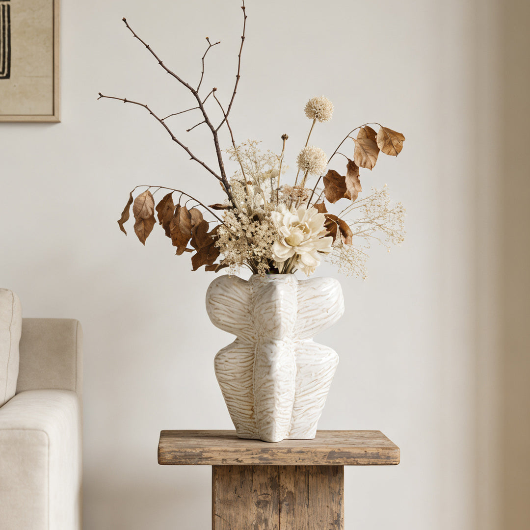 Ceramic Sculptural Torso Vase with Textured Glaze and Narrow Neck