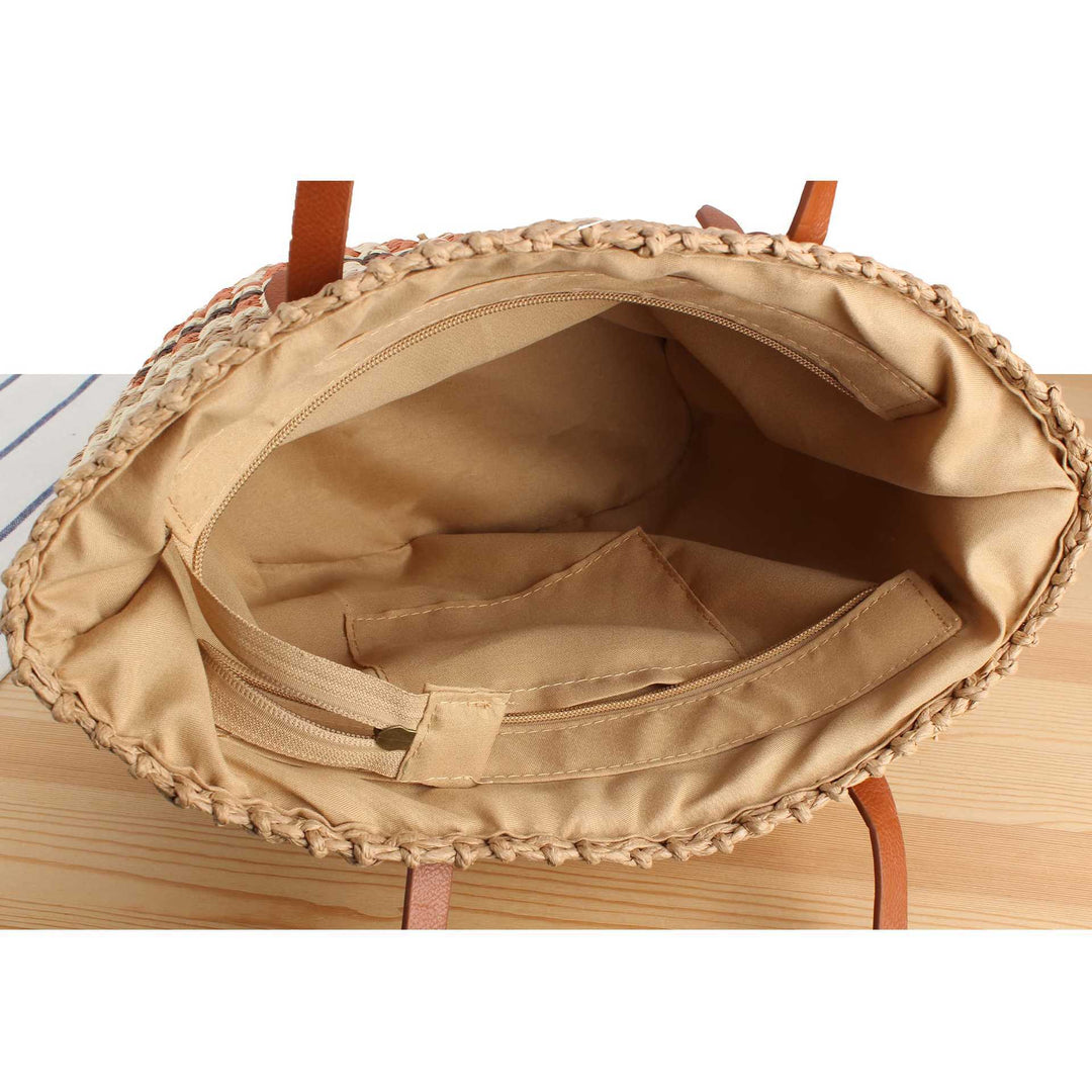 Tote bag made of braided natural material with elegant leather handles Kalsten