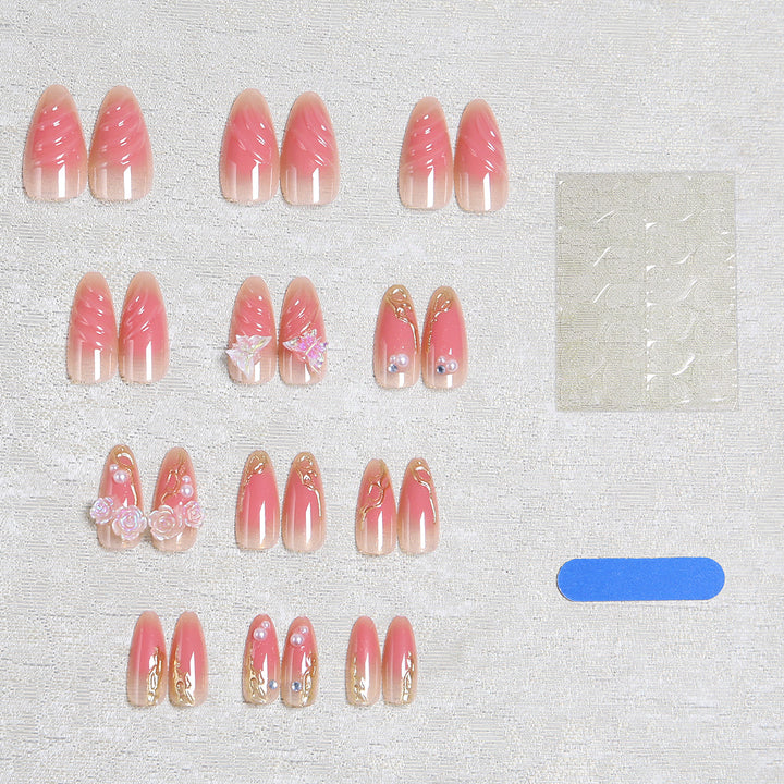 Artificial nails with delicate rose design and glitter accents Kalsten