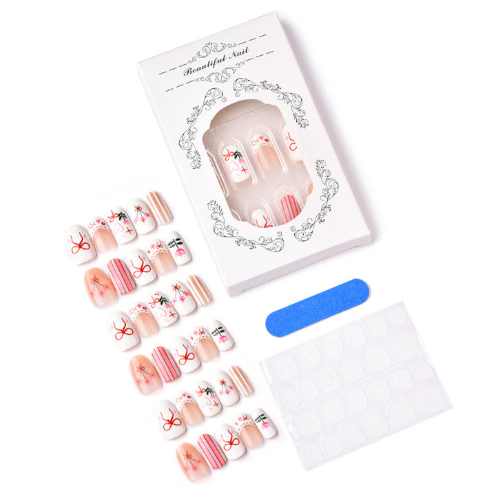 Decorative Floral and Bow Press-On Nail Art Set