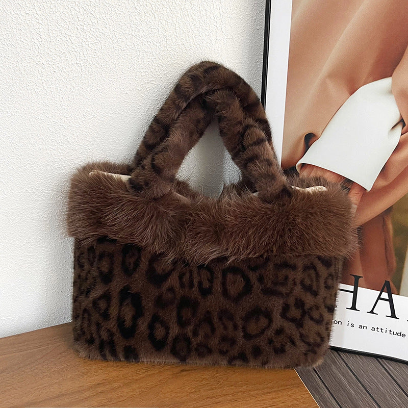 Luxe Faux Fur Leopard Print Handbag