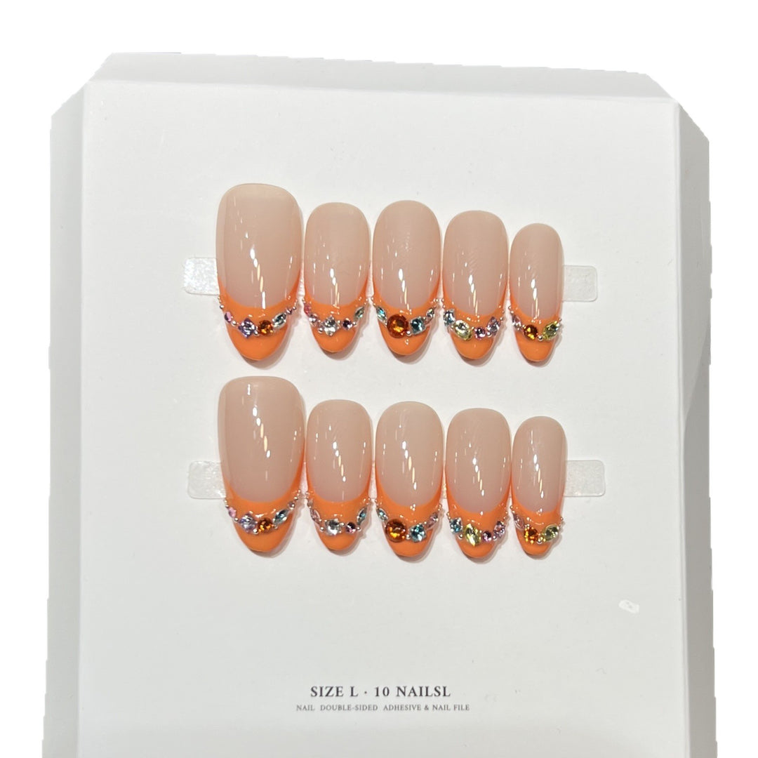 Decorative Press-On Nail Set with Rhinestone Accents Kalsten