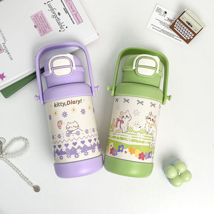 Insulated drinking bottle with folding lid and colorful animal motif Kalsten