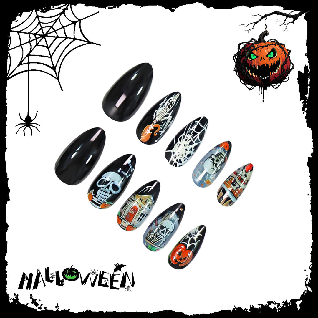 Halloween Nail Set with Creepy Motifs and Creative Designs Kalsten