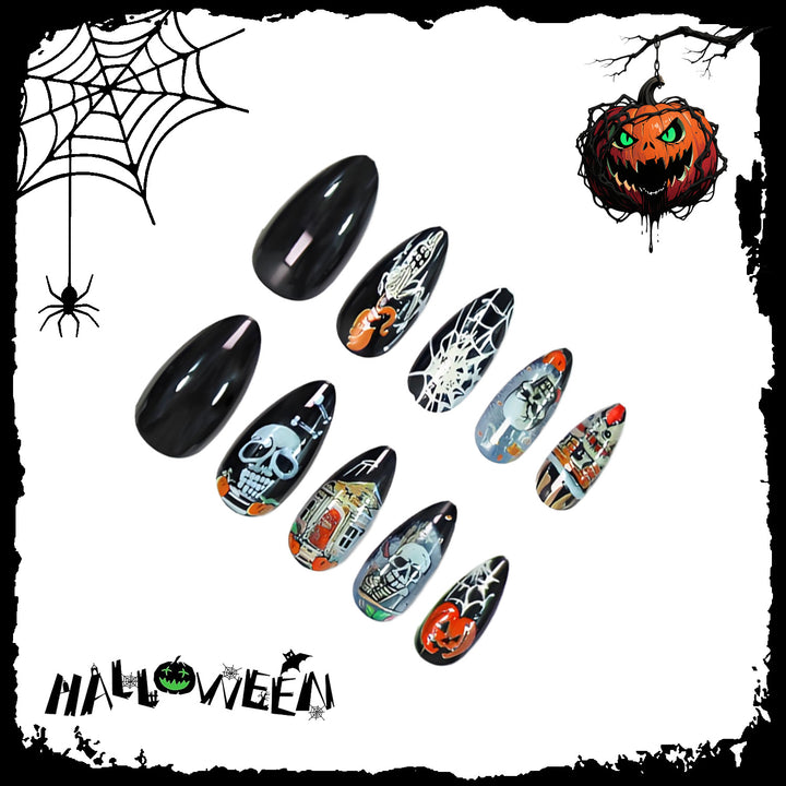 Halloween Nail Set with Creepy Motifs and Creative Designs Kalsten