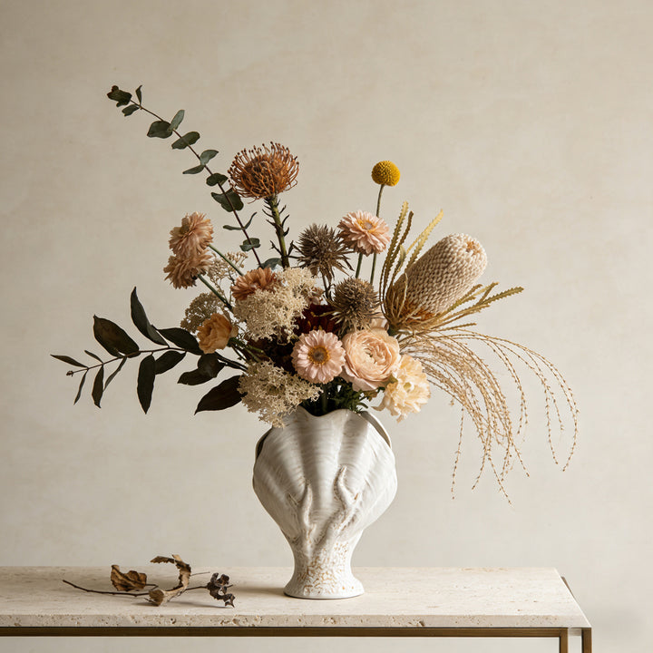 Engraved Glazed Ceramic Shell Table Vase Sculpture