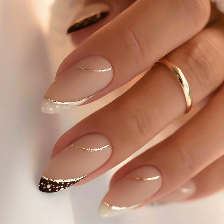 Stylish Stiletto Press-On Nail Art Set with Gold Accents Kalsten