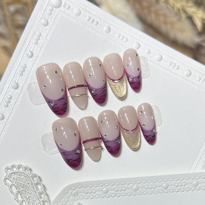 Artistic Stiletto Press-On Nail Set with Rhinestone Accents Kalsten