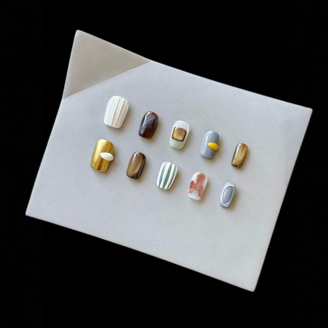 Artistic Press-On Nail Set with Luxury Patterns