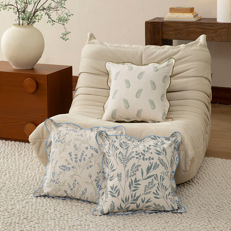 Square decorative cushion cover with wavy edge and botanical print Kalsten