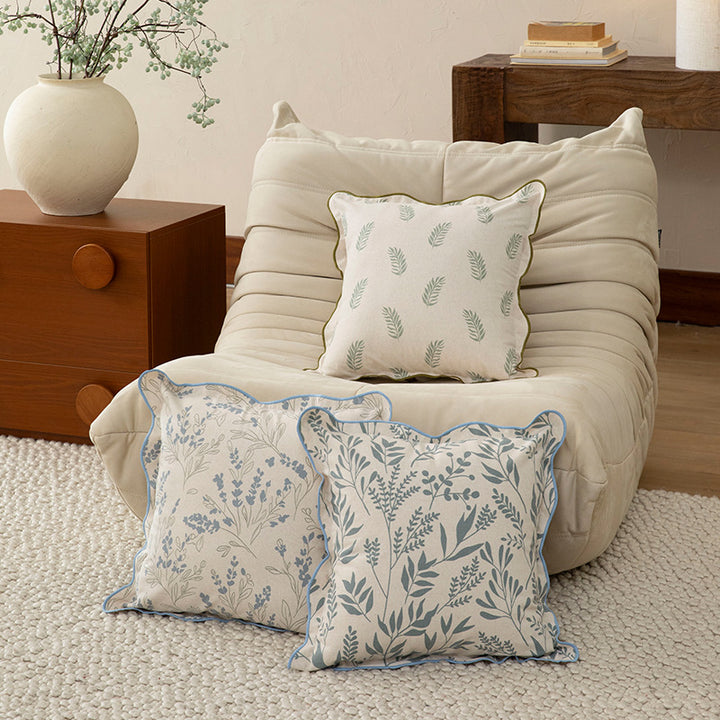 Square decorative cushion cover with wavy edge and botanical print Kalsten