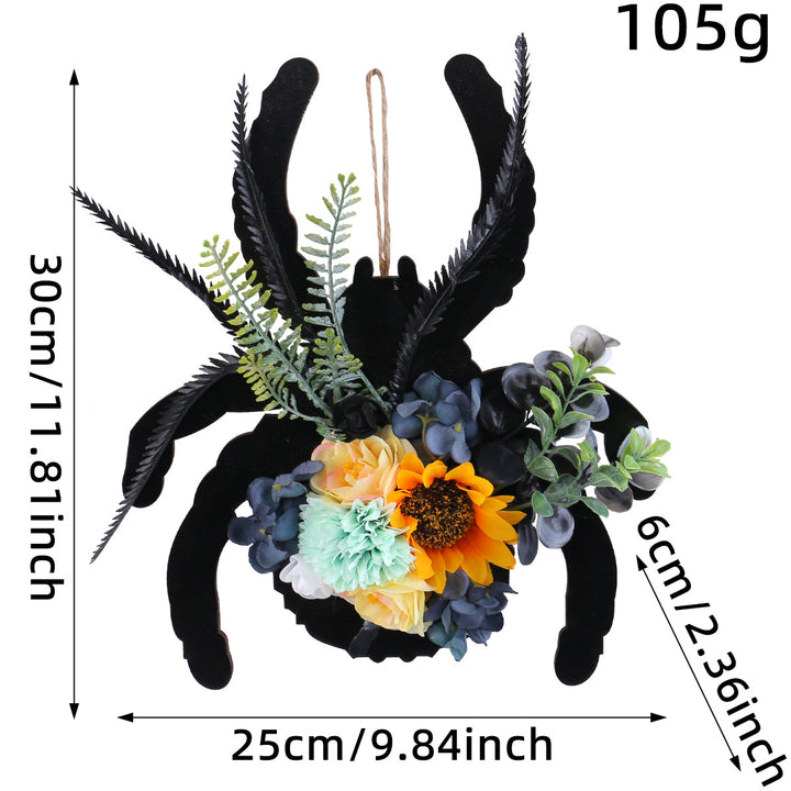 Hanging Halloween Spider Wall Decoration made of Wood with Artificial Flowers
