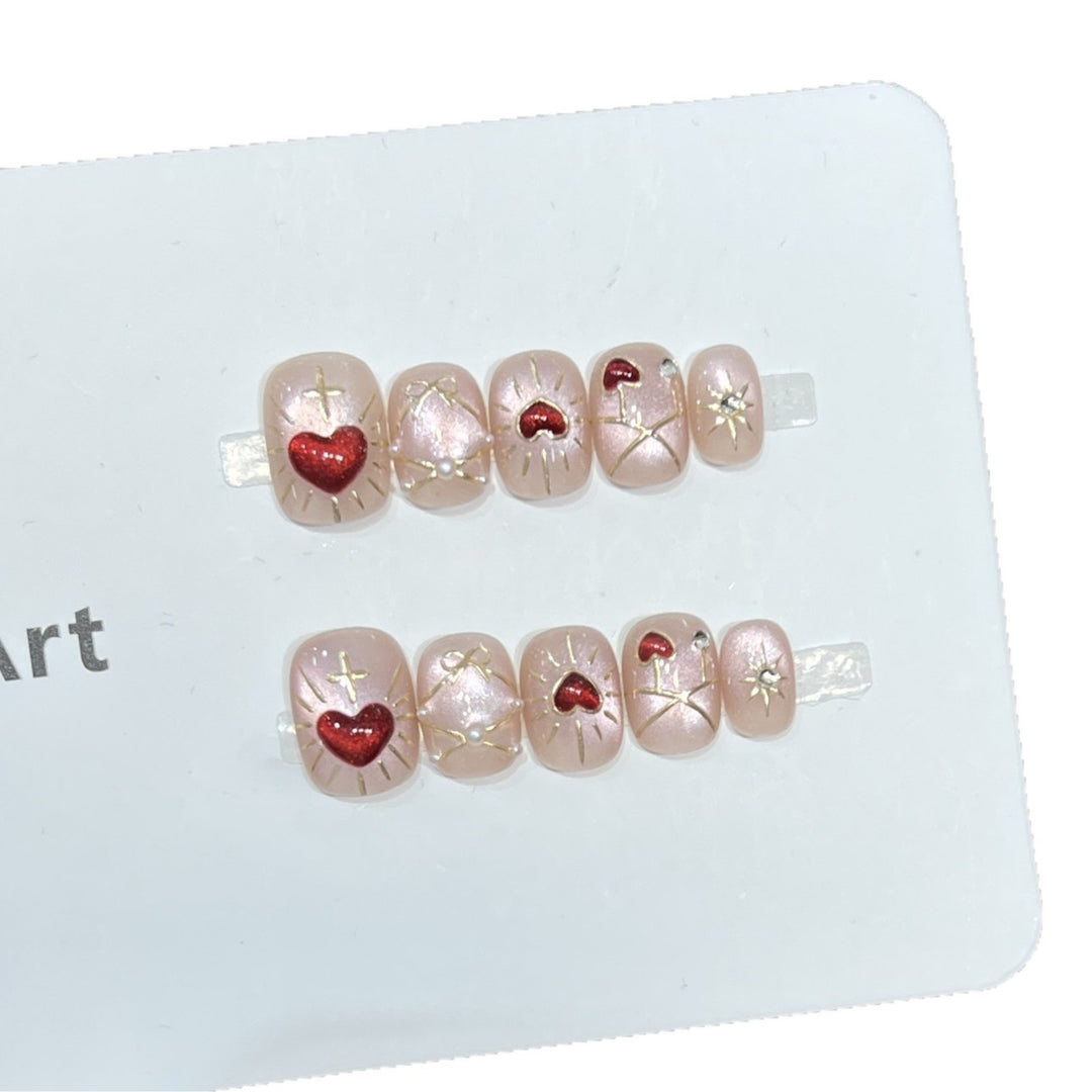 Artistic Heart-Themed Press-On Nail Art Set Kalsten