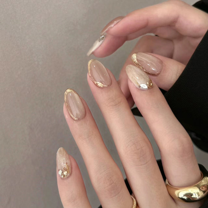 Elegant Glossy Press-On Nail Set with Gold Accents Kalsten