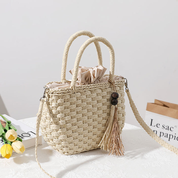 Handcrafted Macrame Tote Bag with Decorative Drawstring Kalsten