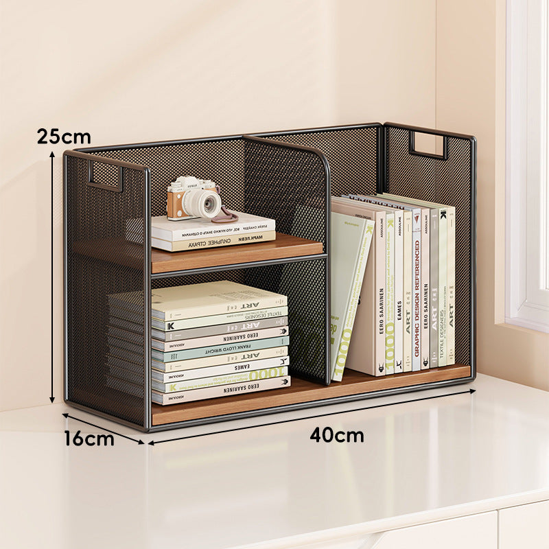 Perforated Metal Two-Tier Desktop Organizer Shelf with Integrated Carry Handles