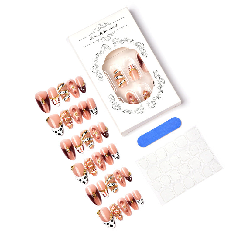Artistic Press-On Nail Art Set with Floral and Gem Embellishments Kalsten