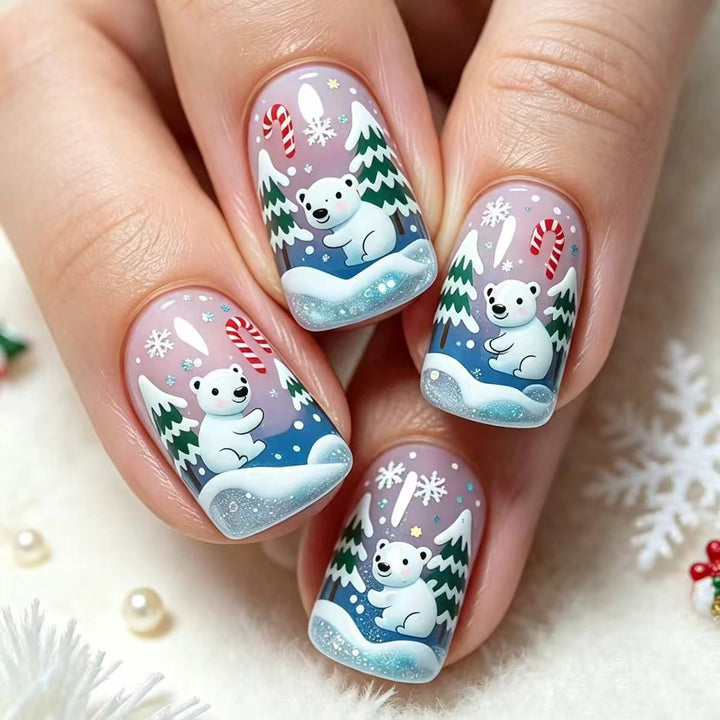 Artificial nails with cute winter landscape design Kalsten