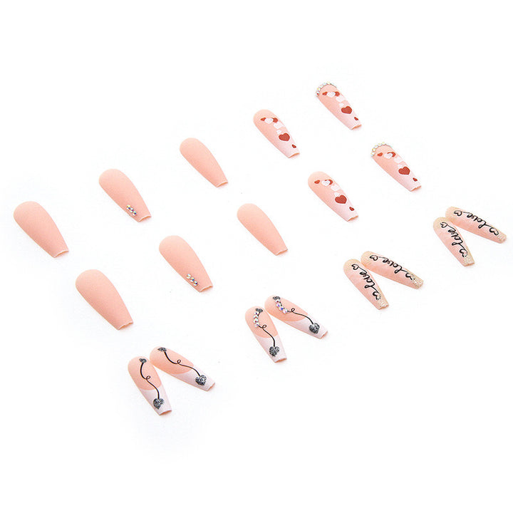 Acrylic nail set with romantic heart and glitter decorations Kalsten