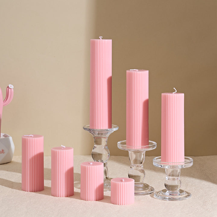 Textured Ribbed Short Pillar Candle with Slow-Burn Wax