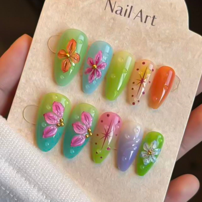 Artistic Floral-Embellished Press-On Nail Set Kalsten