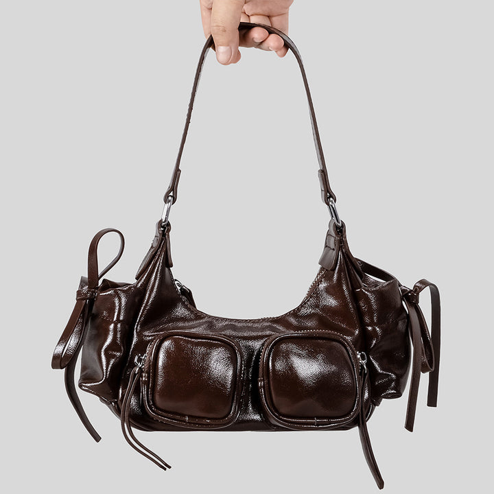 Multi-Pocket Leather Handbag