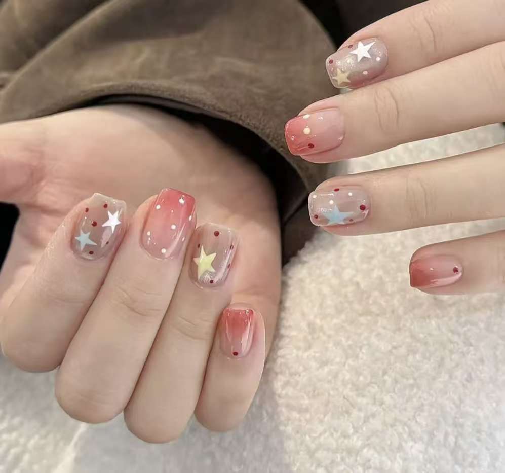 Ombre Stiletto Press-On Nail Art with Gem Accents Kalsten