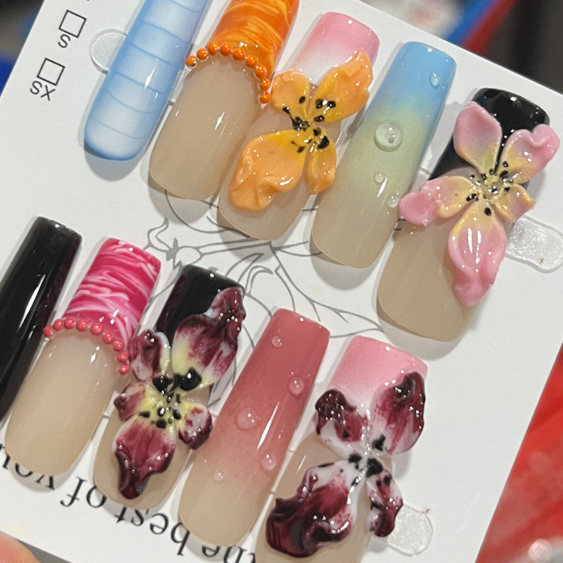 Handcrafted Floral Design Press-On Nail Set Kalsten