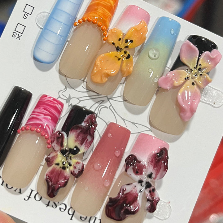 Handcrafted Floral Design Press-On Nail Set Kalsten