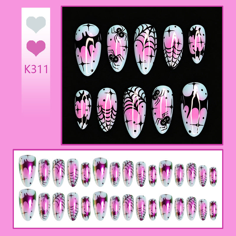 Creative nail art set with creepy spider design and colorful pattern Kalsten